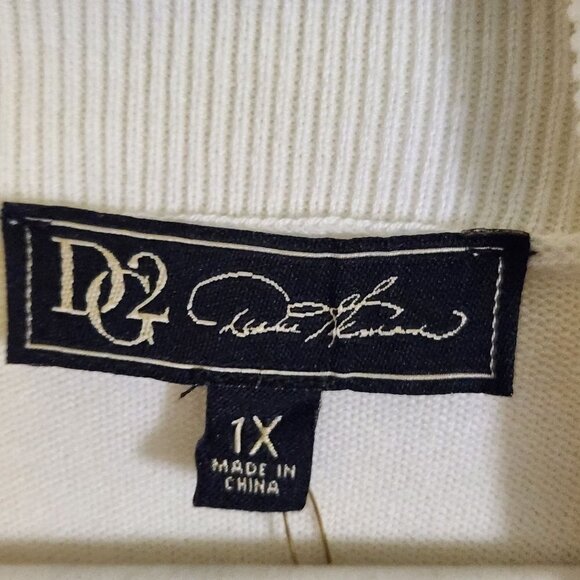 DG2 Diane Gilman NWT White Rhinestone Embellished Turtleneck Sweater Size 1X - Picture 6 of 7